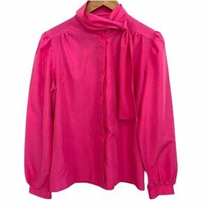 That's Me! Women's Vintage Pink Sash Collar Long Sleeve Button Up Blouse Medium